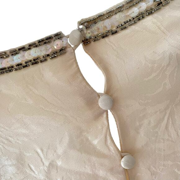 Collections Michelle Stuart Vintage Silk Cream Sequin Beaded Blouse Ivory 10 Top - Picture 6 of 7